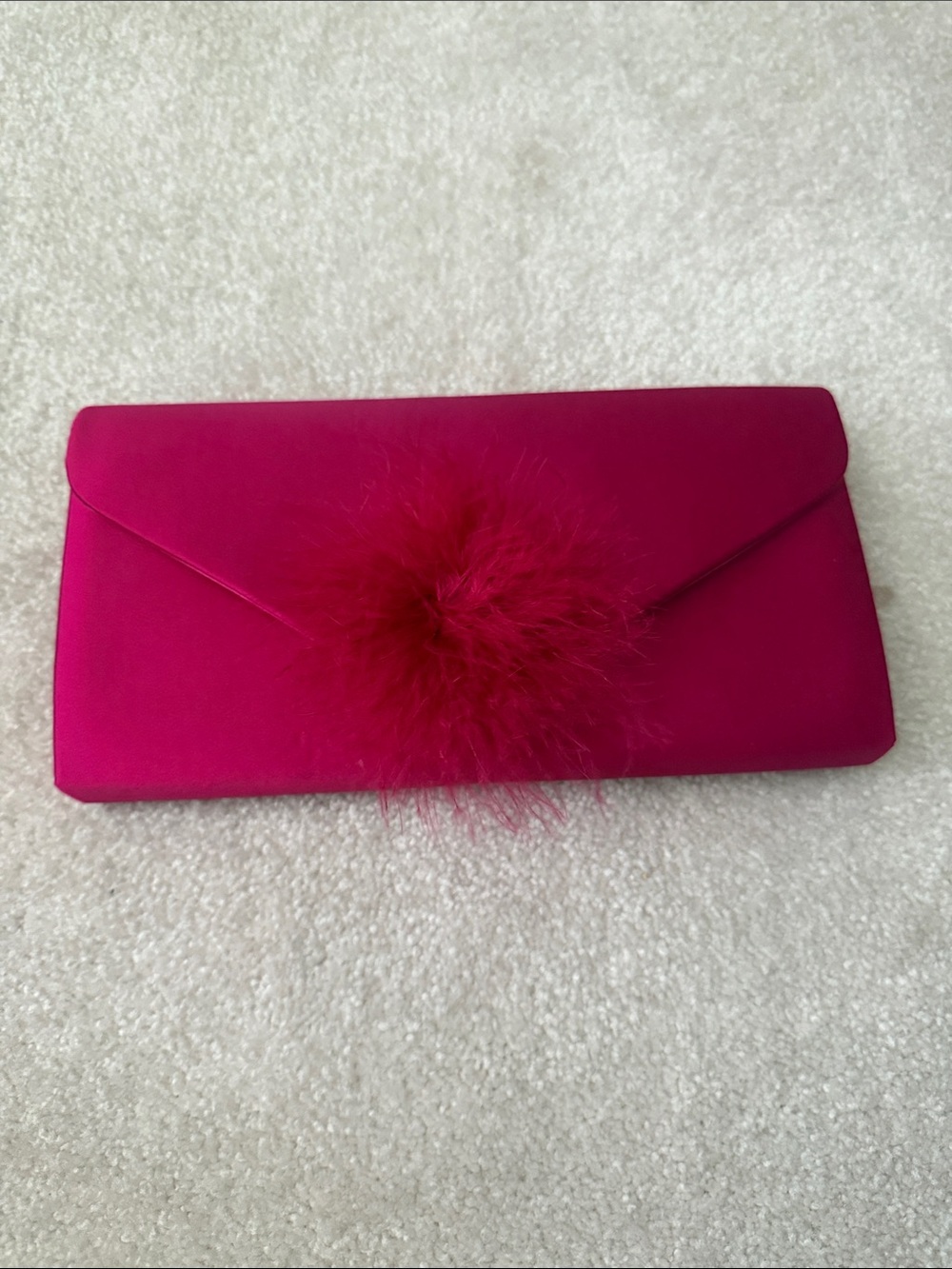 Nina Fuchsia Pom-Pom Satin Envelope Clutch